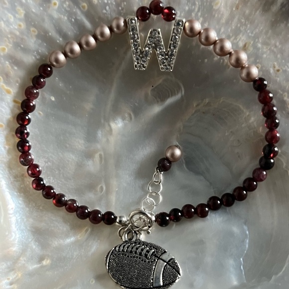 Washington Commanders Garnet Burgundy Swarovski Pearl Gold Spirit charm bracelet - Picture 2 of 9